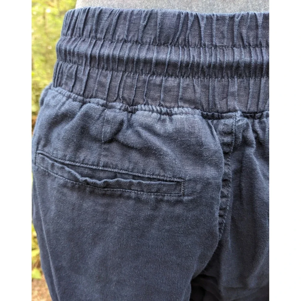 Quince 100% European Linen Wide Leg Pants M Navy Blue Pull On Drawstring Capsule